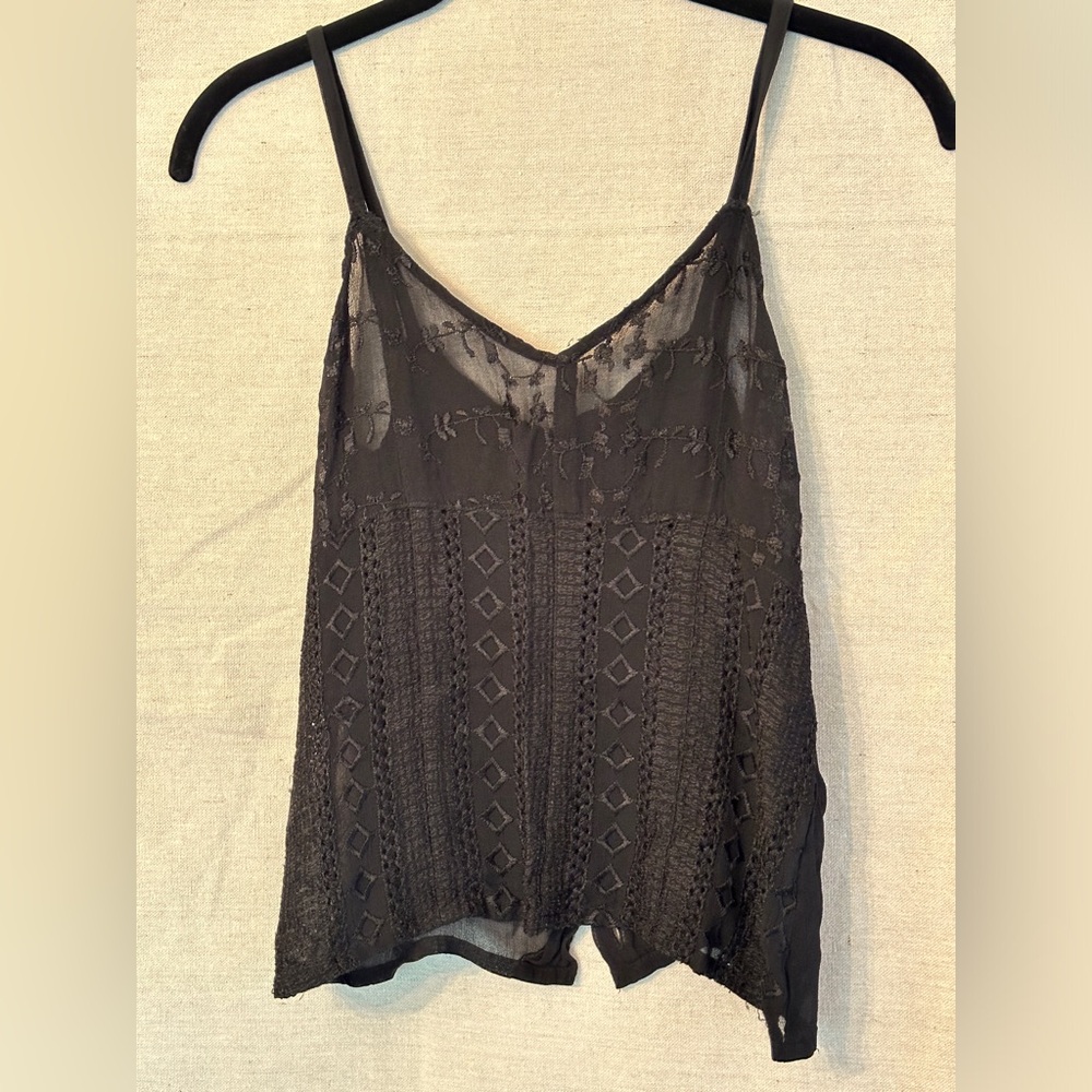 Sheer Black Embroidered Halter Top